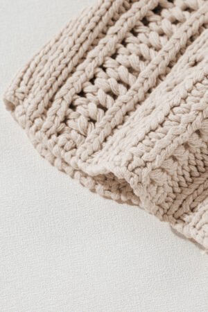 Smoke Gray Hollow-out Cable Knit Cropped Sweater - Image 7