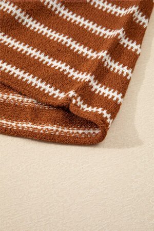 Brown Stripe Drop Shoulder Casual Sweater - Image 7