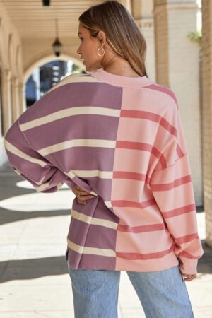 Pink Stripe Colorblock Oversized Sweater - Image 3