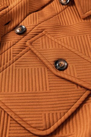 Gold Flame Textured Collared Drop Shoulder Buttoned Front Duster Coat - Image 6