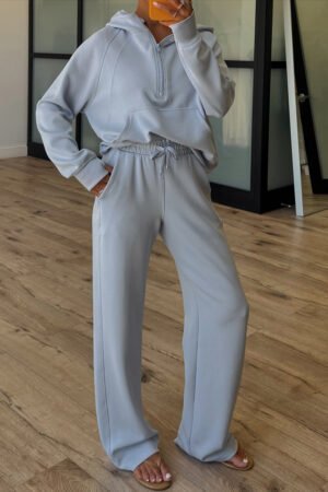 Beau Blue Half Zip Thumbhole Sleeve Hoodie Active Pants 2pcs Outfit