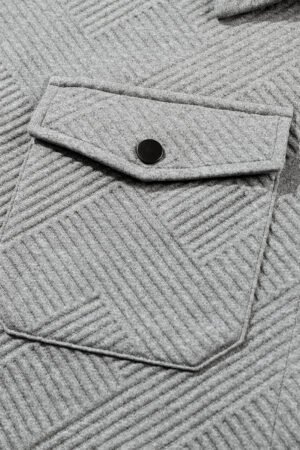 Gray Solid Textured Flap Pocket Buttoned Shacket - Image 7