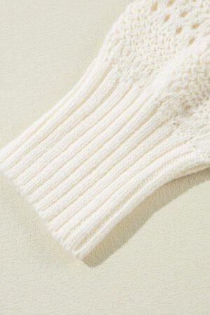 White Pointelle Knit Raglan Sleeve Hooded Sweater - Image 7