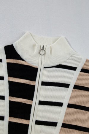 Black Stripe Colorblock Quarter Zip Collar Sweater Vest - Image 7