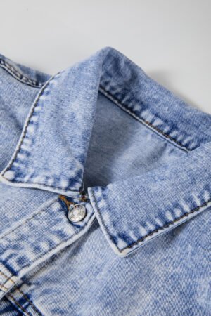 Beau Blue Vintage Washed Flap Pockets Denim Jacket - Image 8