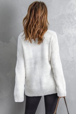 White V neck Drop Shoulder Knitted Sweater - Image 3