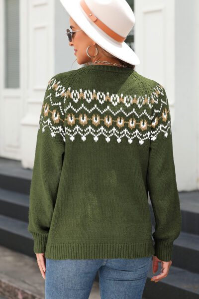 Moss Green Western Fashion Abstract Printed Cardigan Sweater