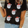 Black Faux Sequin Christmas Claus Pattern Crewneck T Shirt