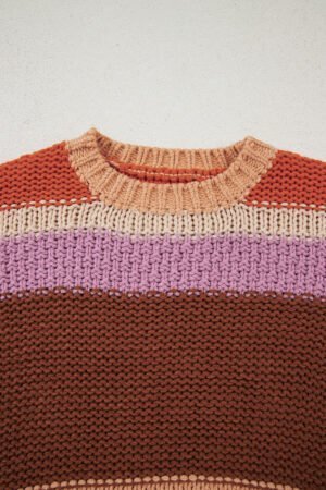 Multicolour Cropped Colorblock Drop Shoulder Knitted Sweater - Image 15