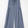 High Frilled Detail Wide Leg Drawstring Elastic Waistband Pants