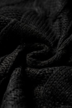 Black Cable Knit Colorblock Satin Bowknot Short Sleeve Sweater - Image 6