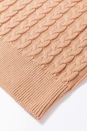 Light French Beige Solid Color Cable Knit High Neck Tank Top - Image 8