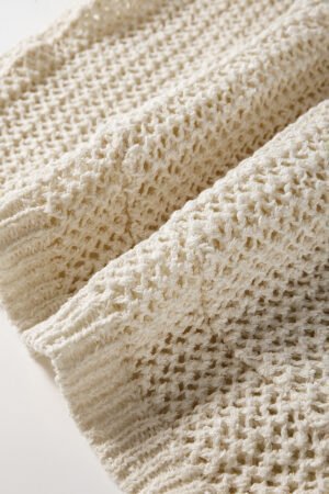 Jet Stream Hollow-out Kangaroo Pocket V Neck Hooded Sweater - Image 6