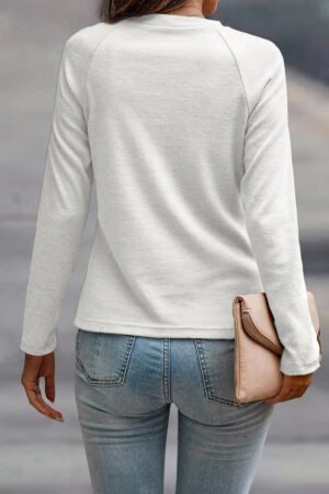 White Solid Color Seam Detail Raglan Long Sleeve Top - Image 2