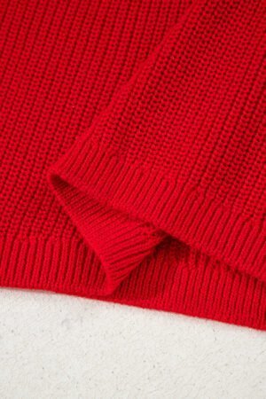 Racing Red Solid Textured Knit V Neck Drop Shoulder Sweater - Image 13