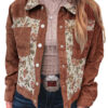 Clay Ribbed Retro Floral Patchwork Shirt Style Jacket