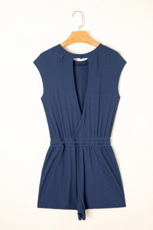 Ashleigh Blue Knit Open Back Cap Sleeve Drawstring Elastic Waistband Romper - Image 7