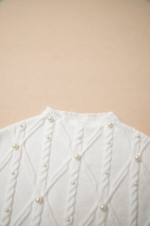 White Pearled High Neck Textured Knit Sweater Vest - Image 6