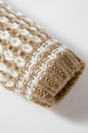 Brown Stripe Drop Shoulder Round Neck Loose Sweater - Image 6