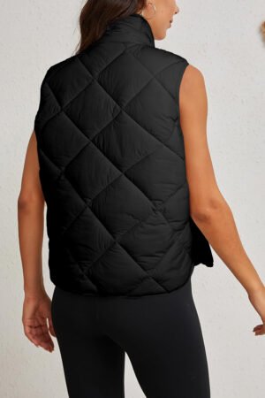 Alternative view of Black Quilted High Neck Button Up Pocket Vest Coat