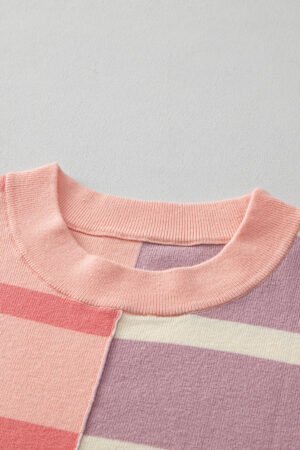 Pink Stripe Colorblock Oversized Sweater - Image 7