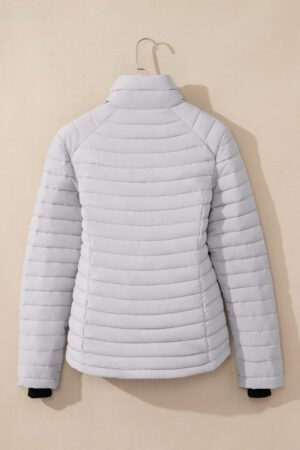 Silvery Solid Color Quilted Zip-up Puffer Jacket - Image 5