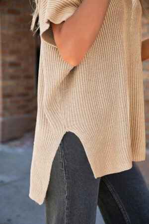 Apricot Short Sleeve Side Slit Oversized Sweater - Image 8