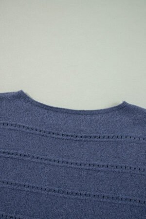 Real Teal Boat Neck Drop Shoulder Pointelle Knit Sweater - Image 7