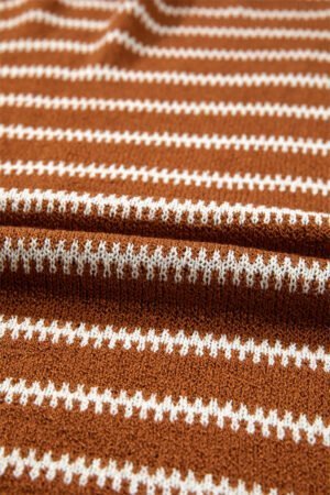 Brown Stripe Drop Shoulder Casual Sweater - Image 8