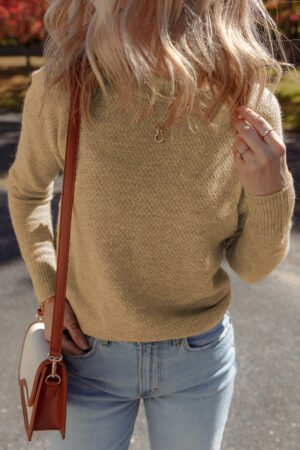 Straw Yellow Brushed Knit Casual Fitted Sweater - Image 4