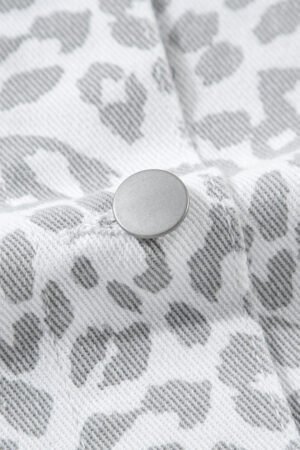 White Leopard Printed Flap Pocket Denim Jacket - Image 6
