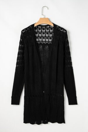 Black Crochet Hollow Out Open Front Cardigan - Image 6