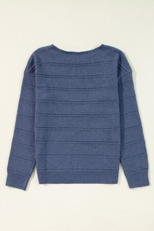 Real Teal Boat Neck Drop Shoulder Pointelle Knit Sweater - Image 6