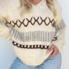 Parchment Contrast Stitch Detail V Neck Drop Shoulder Sweater