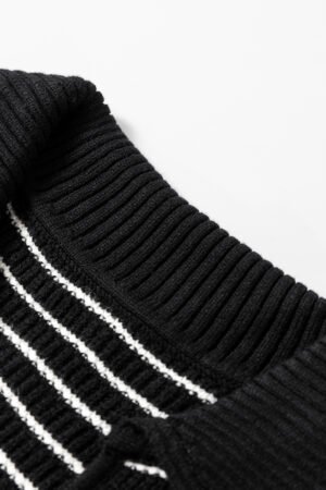 Black Stripe Turn-down V Neck Sweater Tank Top - Image 6