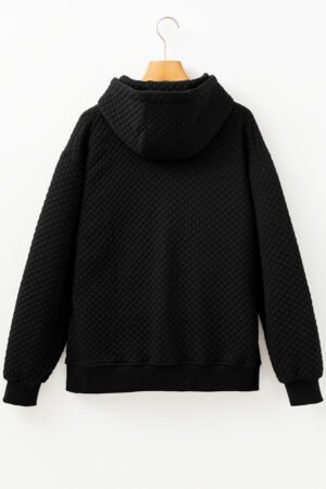 Black Quilted Side Pockets Zipper Hooded Jacket - Image 5