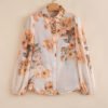 Orange Floral Puff Sleeve Lightweight Shirt