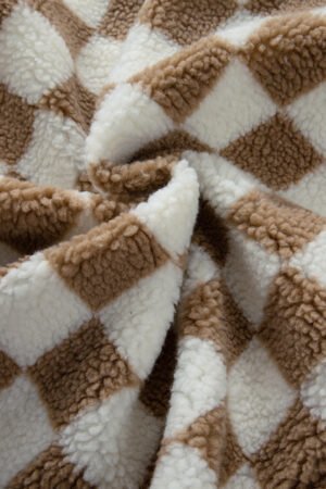 Khaki Checkered Sherpa Collared Jacket Vest - Image 8
