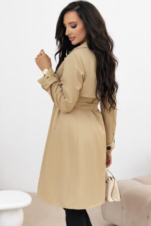 Alternative view of Pale Khaki Solid Color Lapel Collar Waist Tie Wind Coat