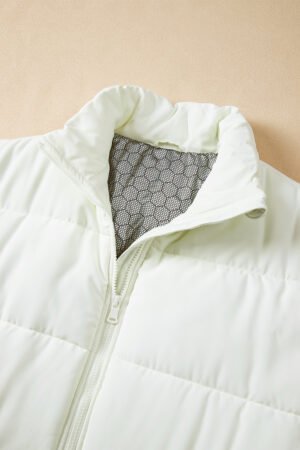 Beige Zipper Stand Neck Oversized Puffer Vest - Image 8