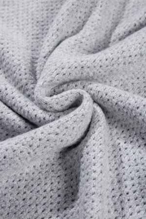 Light Grey Loose Eyelet V Neck Drop Shoulder Sweater - Image 8