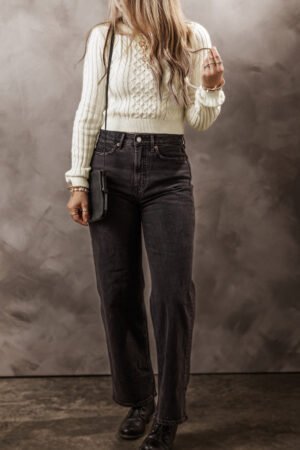 White Cable Knit Cropped Sweater - Image 4
