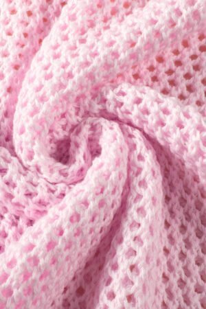 Light Pink Big Flower Hollowed Knit Drop Shoulder Sweater - Image 7