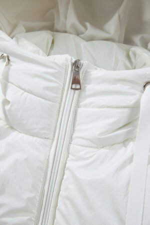 White Solid Quilted Hooded Zip Up Puffer Coat - Image 8