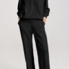 Black Solid Collared Sweatshirt and High Waist Pants Active Set