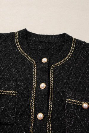 Black Shimmer Flap Pocket Button up Cardigan - Image 7