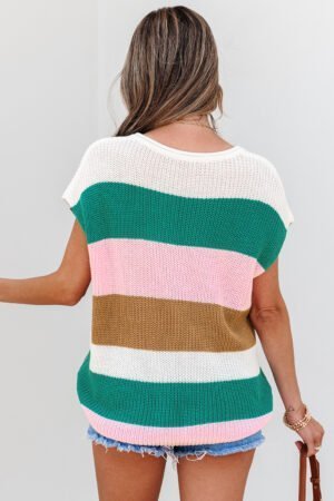 Multicolour Color Block Notch V Neck Sweater T Shirt - Image 2