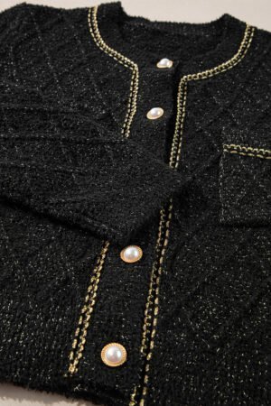 Black Shimmer Flap Pocket Button up Cardigan - Image 8