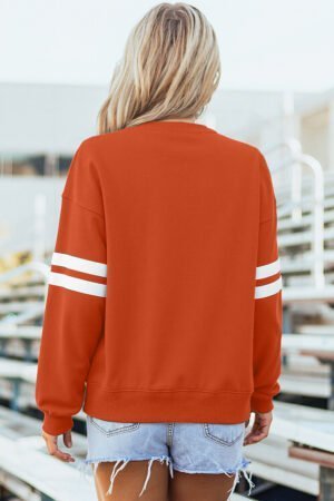 Orange Varsity Striped Detail Drop Shoulder Oversized Sweatshirt - Image 7