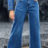 Dark Blue Plain Seam Detail Flared Bottom Ankle Length Jeans